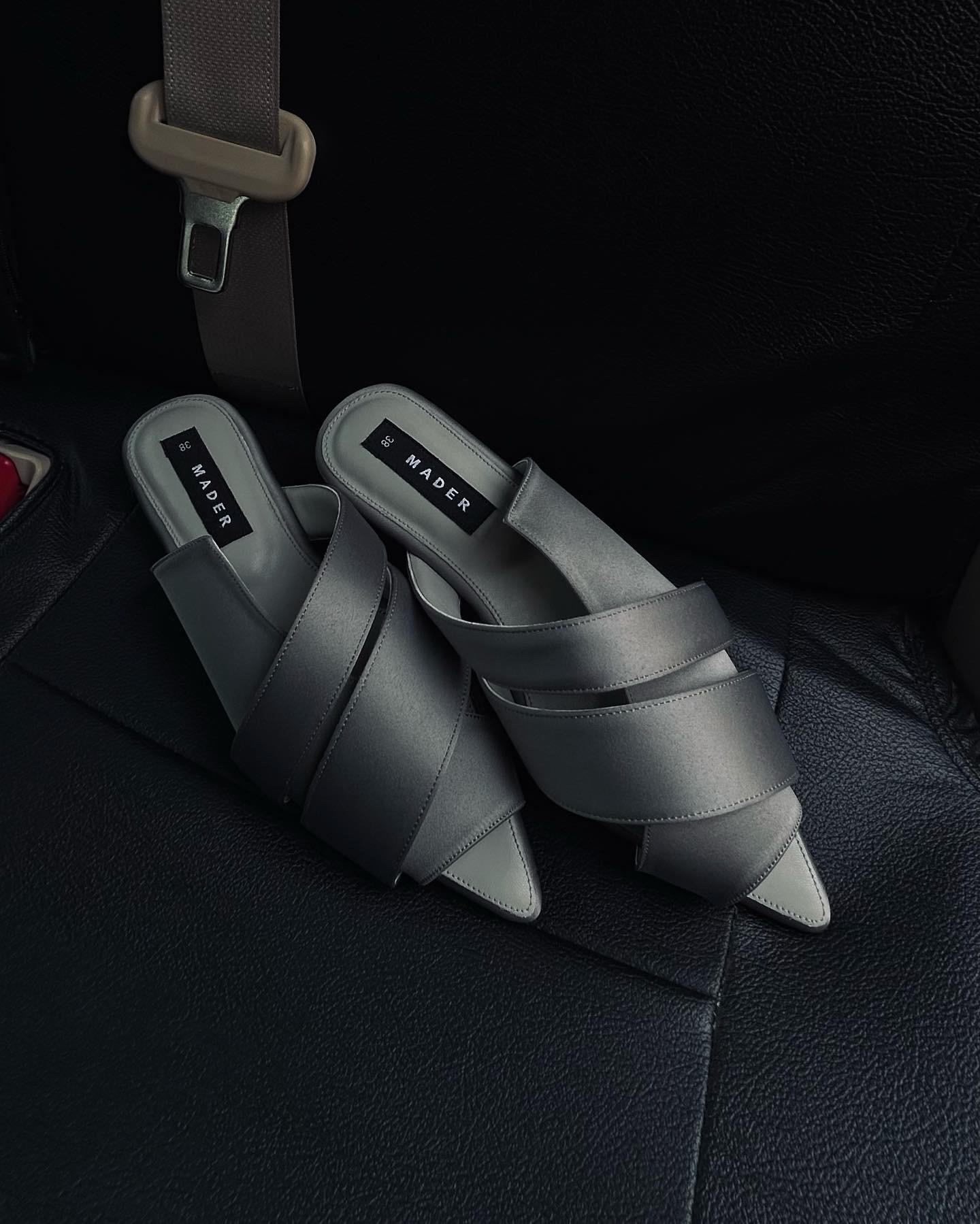 Open Toe Mules Satin - Grey
