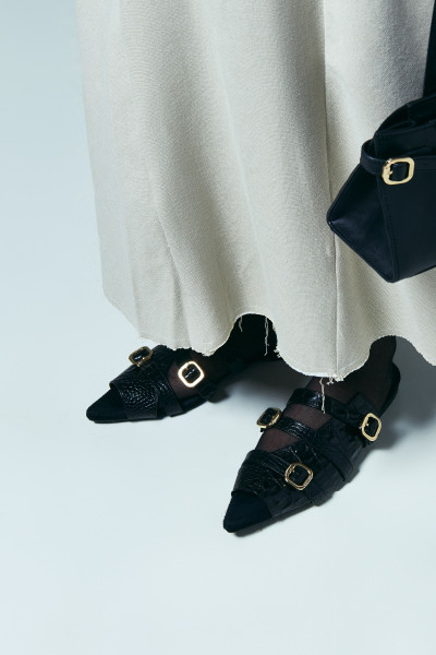 Open Toe Mules Croco - Black Truffle